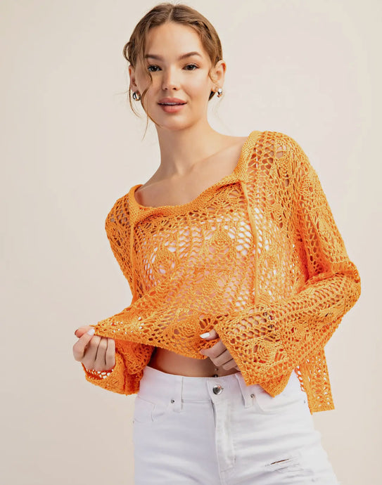 Orange Crochet Boho Style Sweater