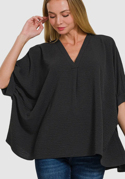 Woven V-Neck Airflow Top In Black