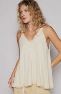 V-Neck Sleeveless Lace Trim Tank Top
