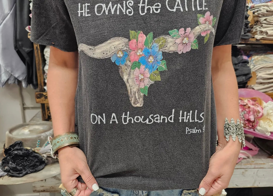 He Owns The Cattle Tattered Tee (can be reordered)
