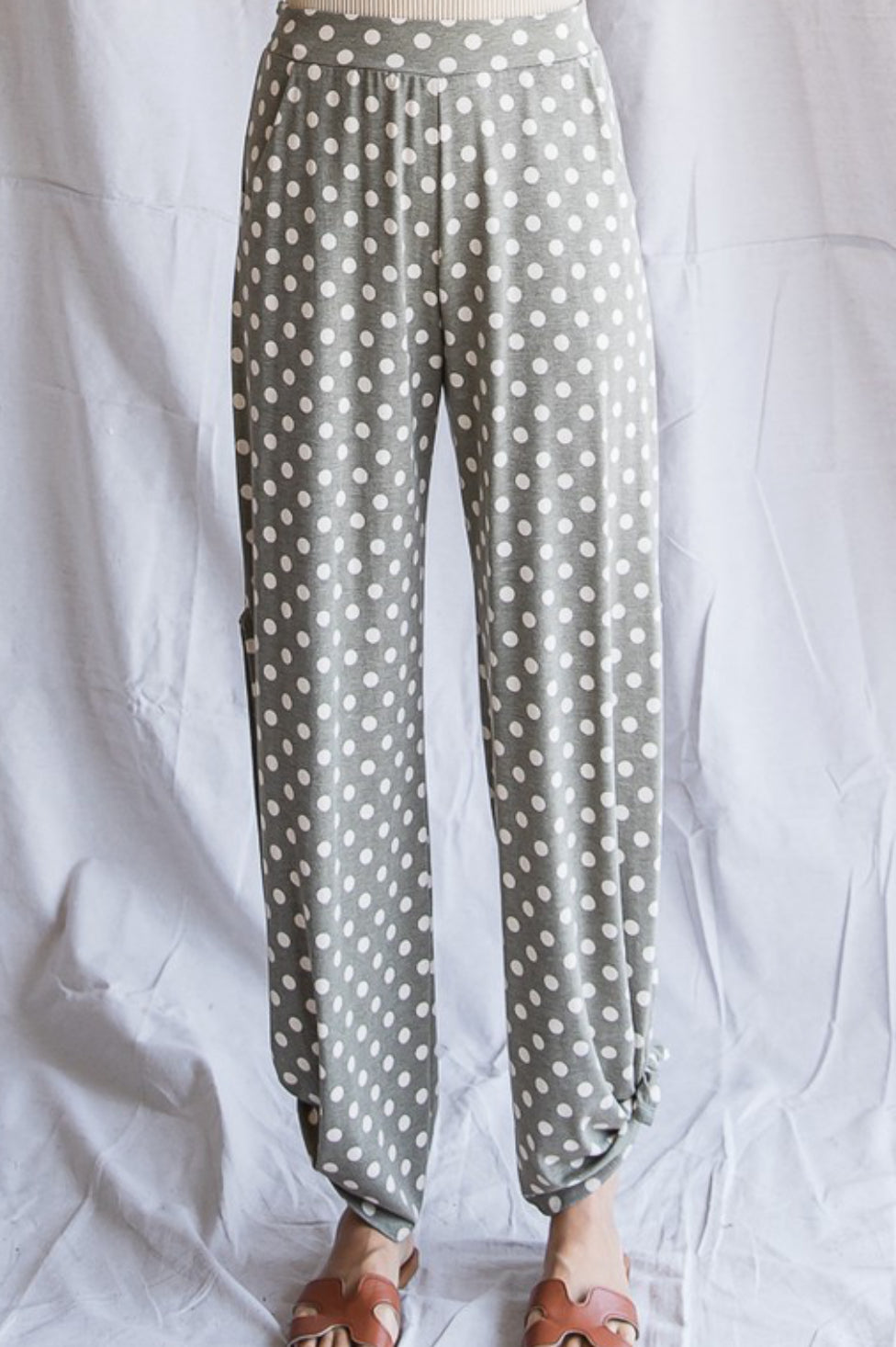 Olive Polka Dot Side Tie Pants