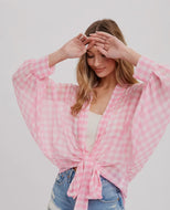 Pink Checkered Chiffon Kimono