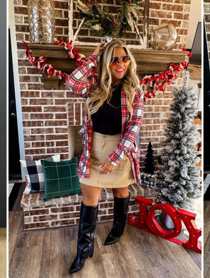 Winter Plaid Waffle Cardigan