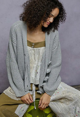 Grey Exaggerated Rosette Button Cardigan