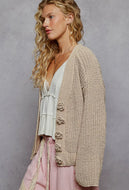 Latte Exaggerated Button Cardigan