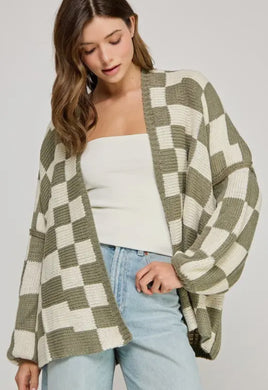 Olive Checked Cardigan