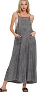 Wide Leg Overalls- washed Black