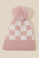 Checkered Pink Pom Beanie