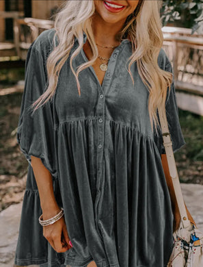 Dark Grey Velvet Tunic Top