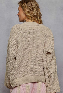 Latte Exaggerated Rosette Button Cardigan