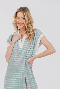 Knit Dress With Collard V-Neck