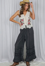 Load image into Gallery viewer, Black Denim Flared Ruffle Pants