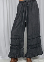 Load image into Gallery viewer, Black Denim Flared Ruffle Pants