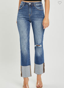 High Rise Wide Cuffed Straight Jeans