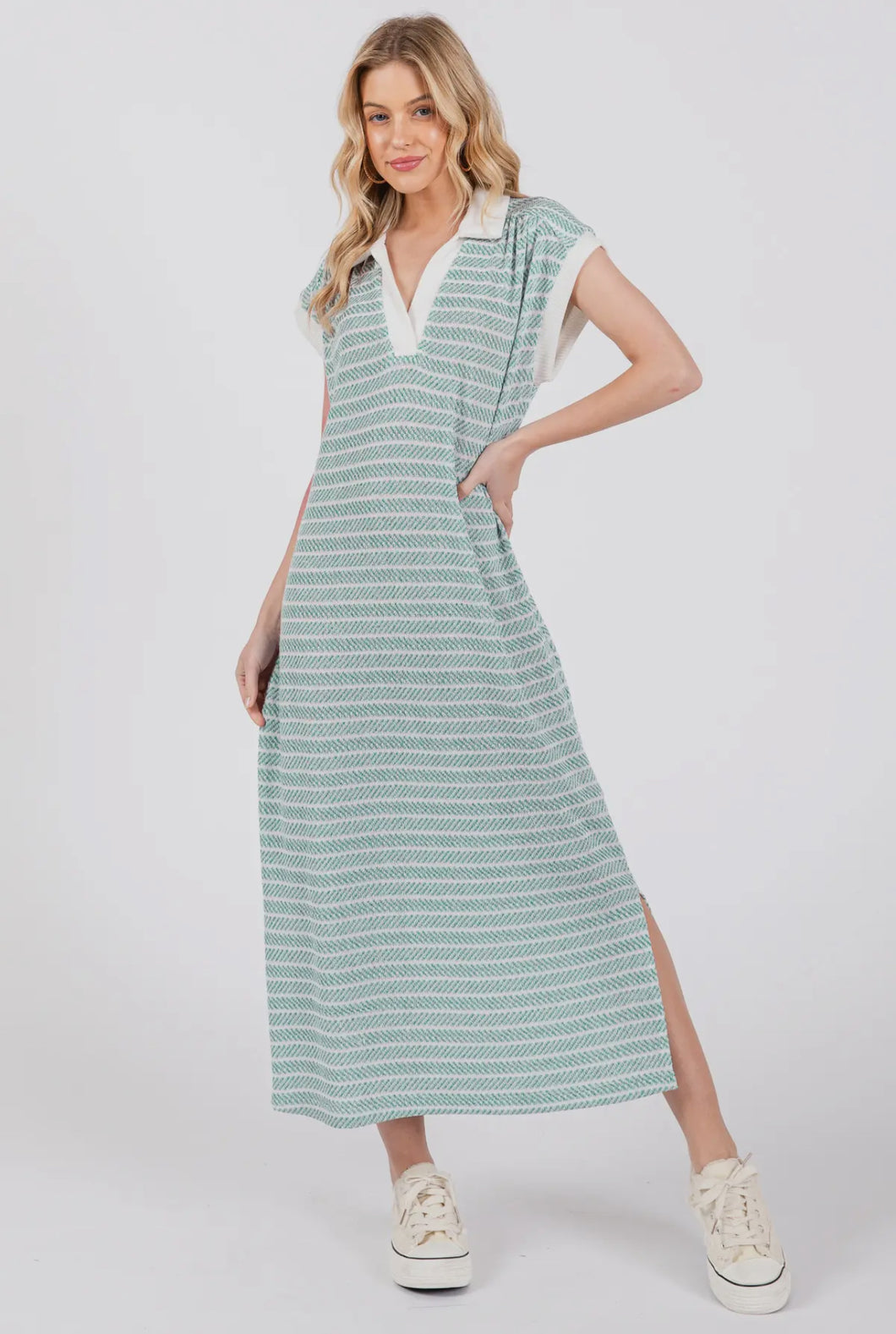 Knit Dress With Collard V-Neck