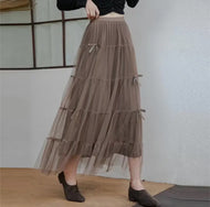 Coffee Bow Tie Midi Skirt