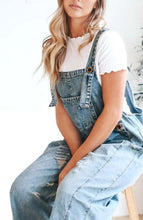 Load image into Gallery viewer, Blue Distressed Denim Overalls
