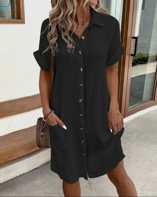 Black V Neck Button Down Dress