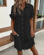 Black V Neck Button Down Dress