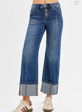 Load image into Gallery viewer, High Rise Dark Wide Straight Cuffed Jeans