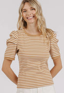 Striped Puff Shoulder Rib Top