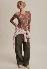 Load image into Gallery viewer, Red Bean Floral Mesh Top