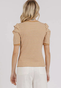 Striped Puff Shoulder Rib Top