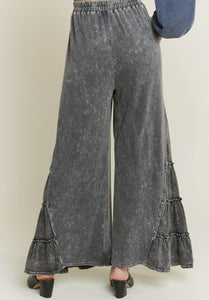 Mineral Wash Side Ruffle Flare Pants Charcoal