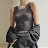 Khaki Ribbed Tank Too