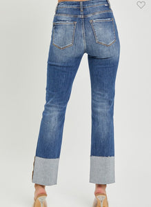 High Rise Wide Cuffed Straight Jeans