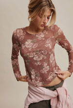 Load image into Gallery viewer, Red Bean Floral Mesh Top