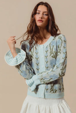 NEW Light Blue Floral Cardigan Sweater