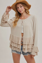 Load image into Gallery viewer, Ruffle Front Tie Bell Sleeve Cardigan